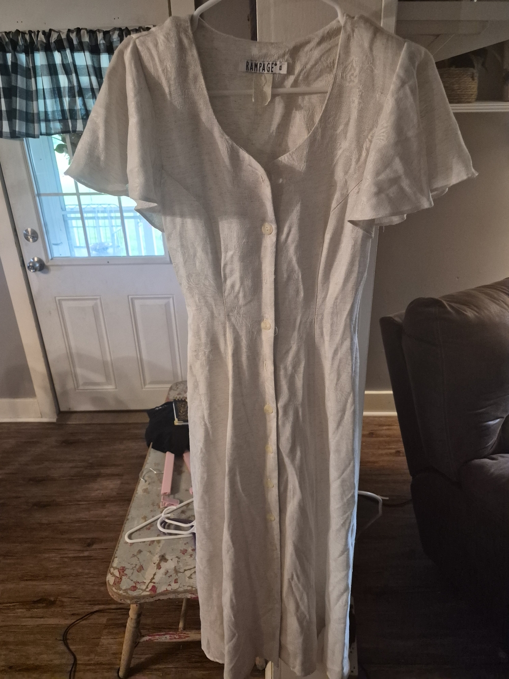 Rampage White Flutter-Sleeve Button-Front Midi Dress